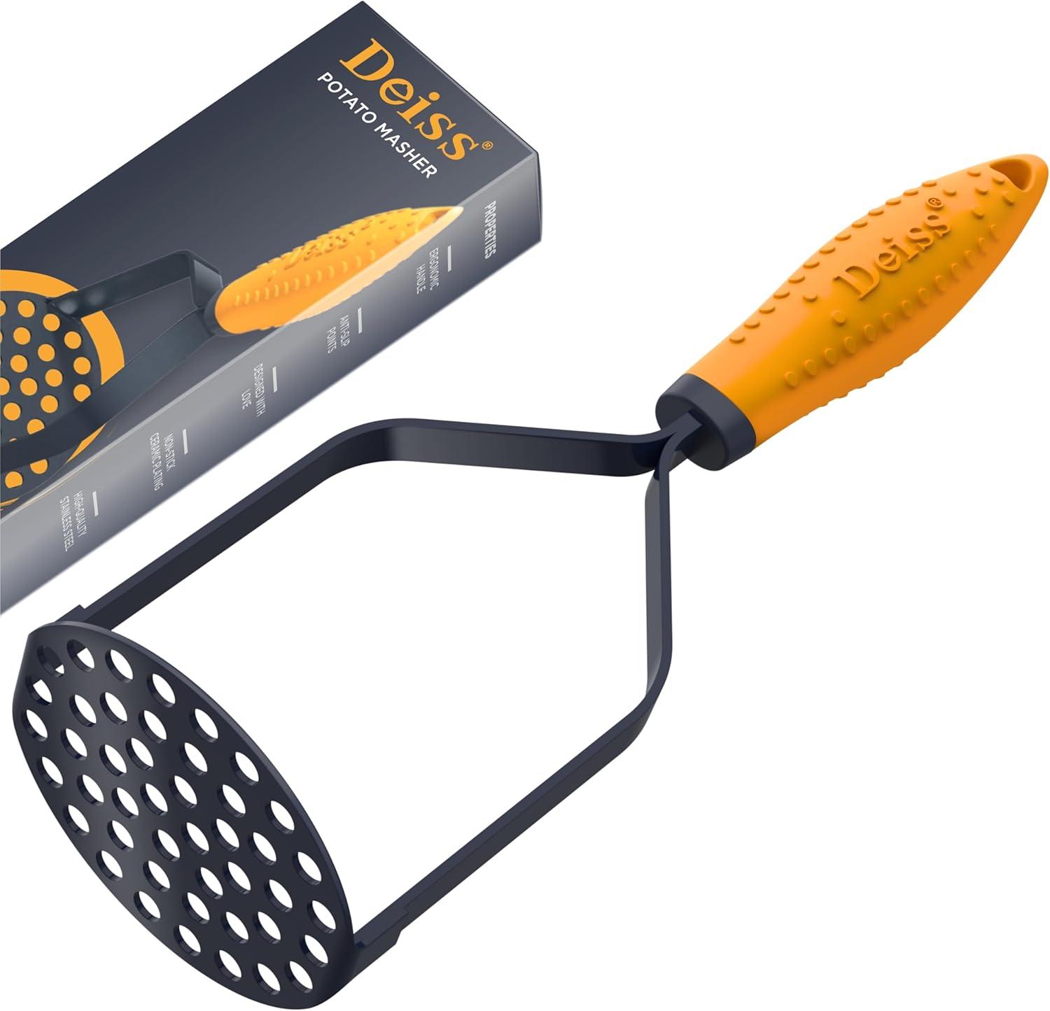 Deiss Pro Heavy Duty Stainless Steel Potato Masher with Non-Slip Rubber Handle