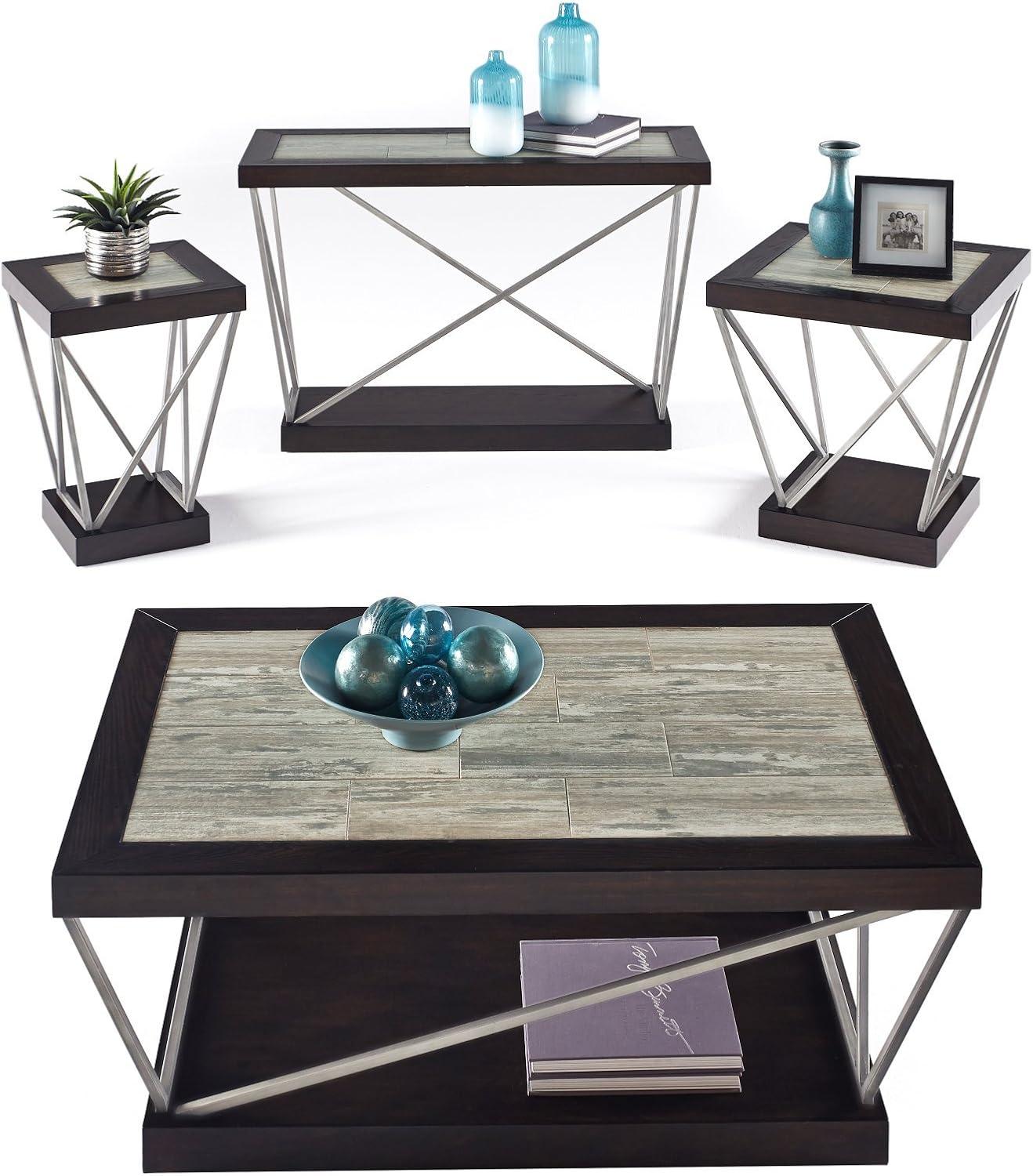 East Bay 24" Square Brown Metal End Table with Ceramic Tile