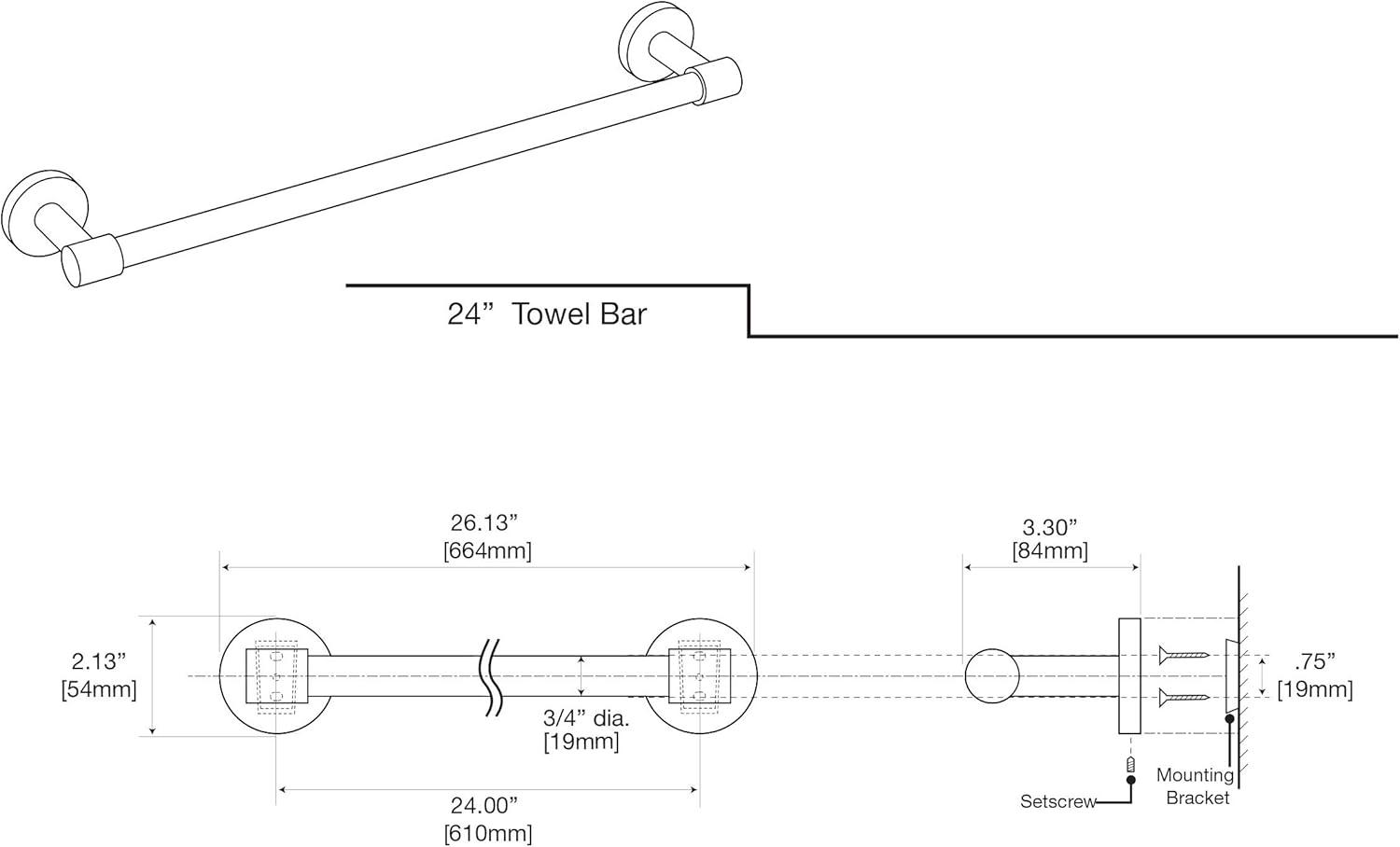 Satin Nickel 26" Wall Mounted Towel Bar