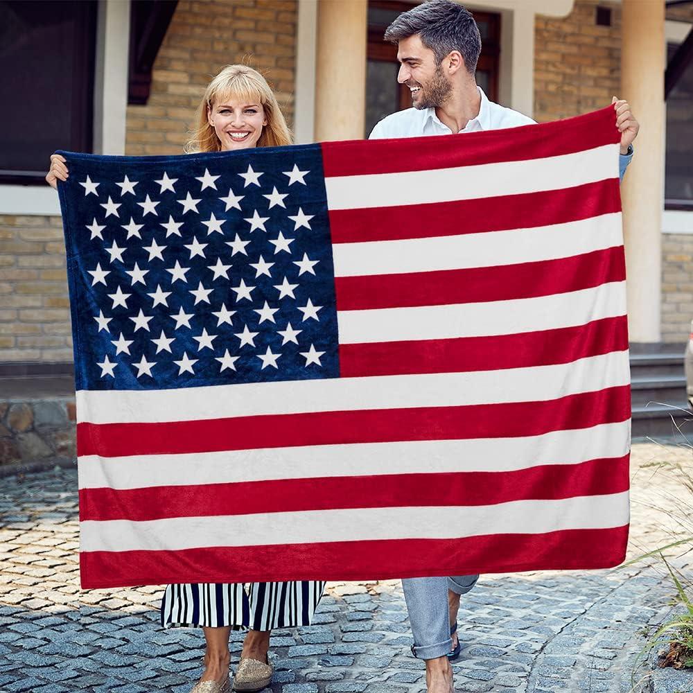 Patriotic American Flag Reversible Fleece Throw Blanket