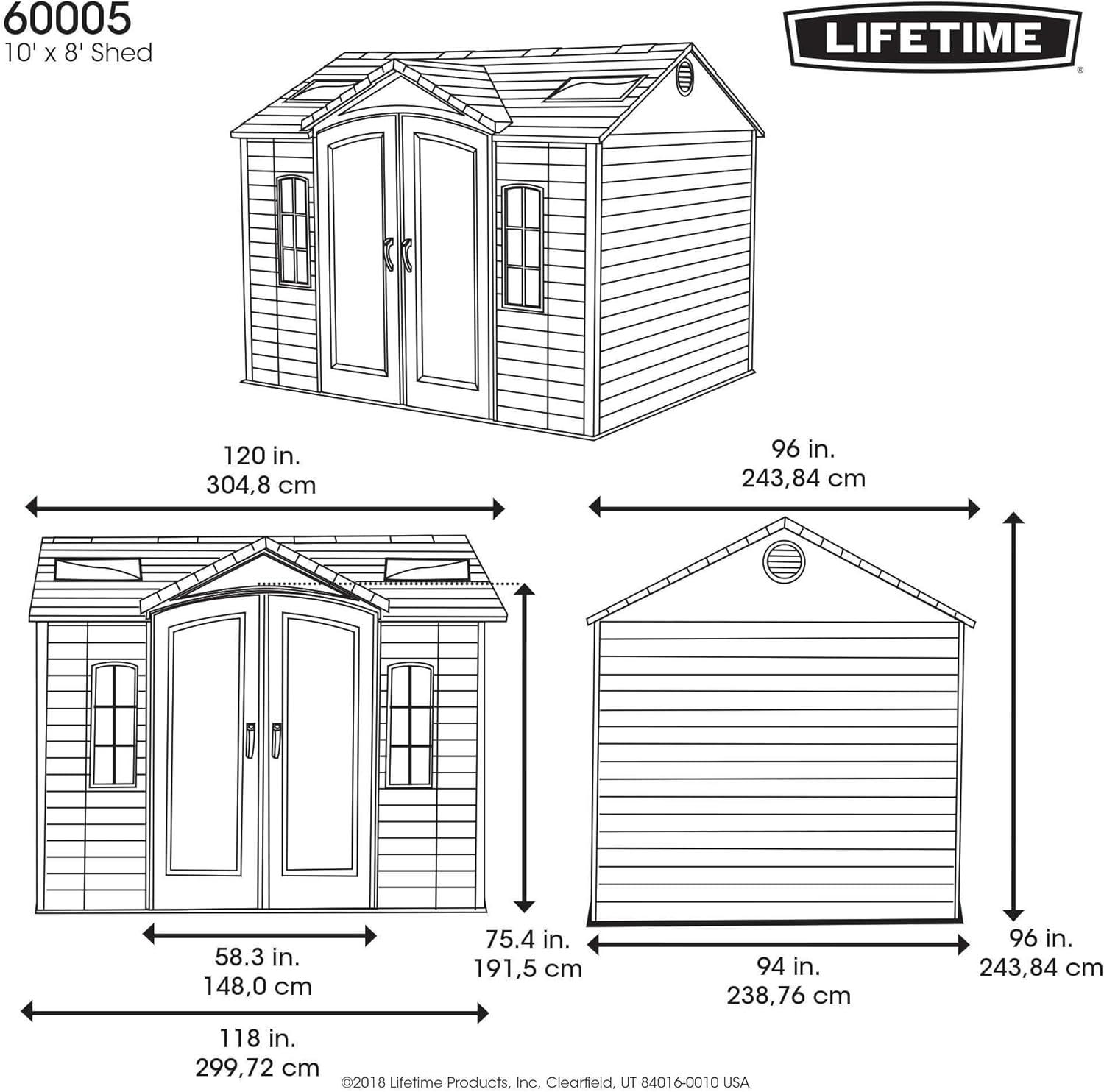 Lifetime Tan and Brown Polyethylene Outdoor Storage Shed with Double Doors, 10 x 8 ft.