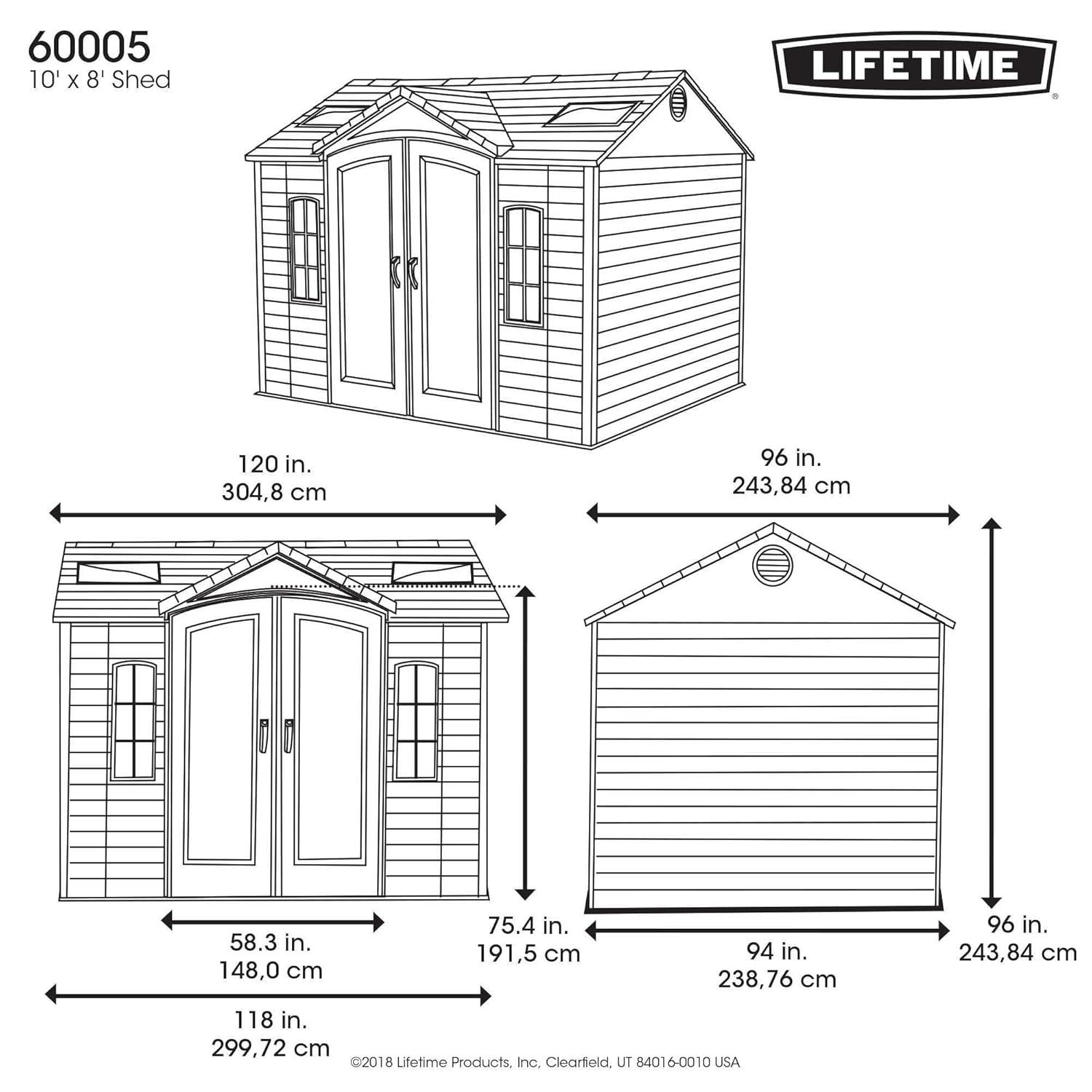 Lifetime Lifetime 10 Ft. x 8 Ft. High-Density Polyethylene (Plastic) Outdoor Storage Shed with Steel-Reinforced Construction