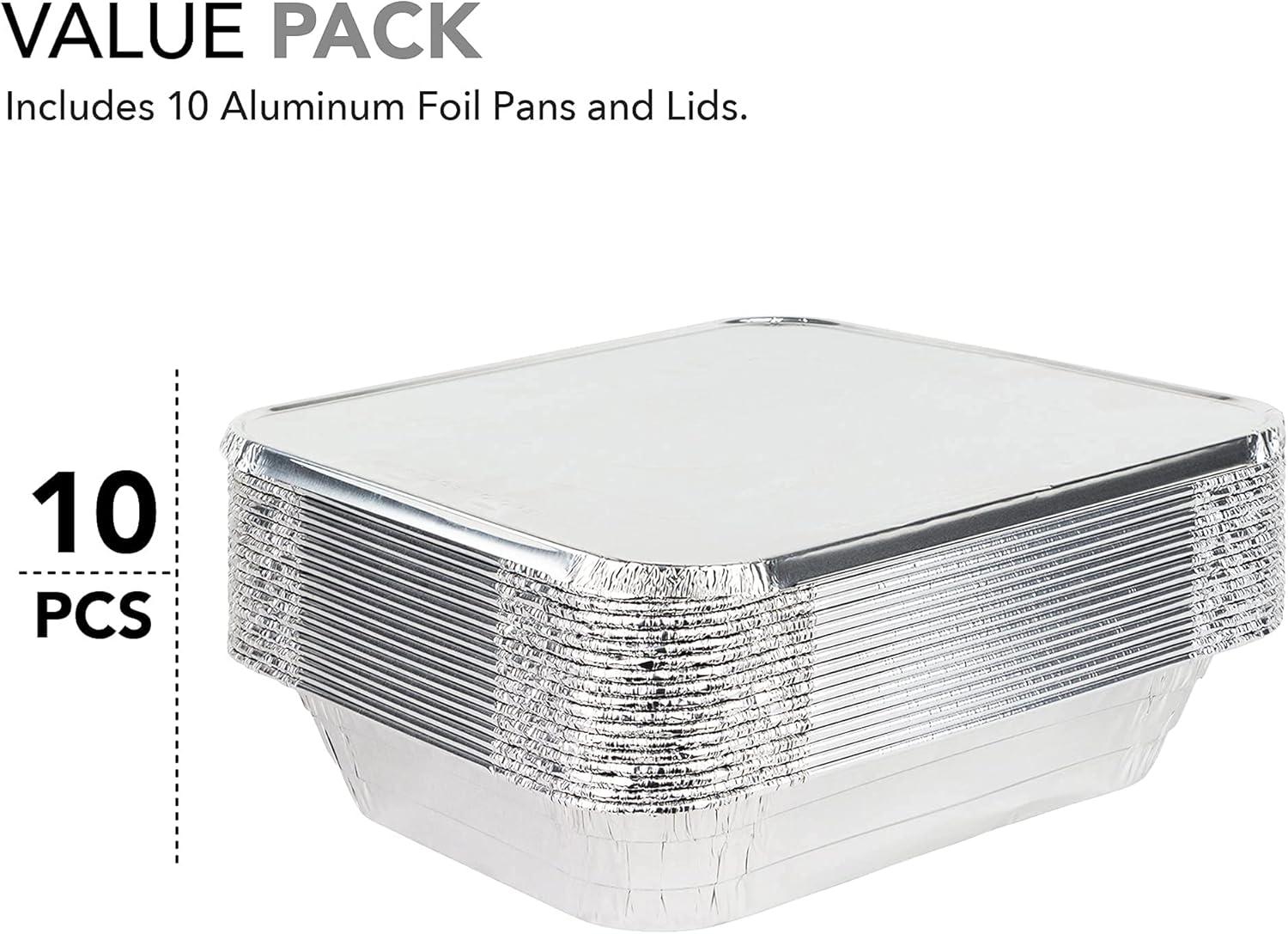 Stock Your Home 9x13 Pans with Lids (10 Pack) - Aluminum Foil Pans with Lids - Disposable Foil Tray - Half Size Steam Table Deep Pans - Tin Foil Pans for Cooking, Food Storage, BBQ, Grilling, Catering