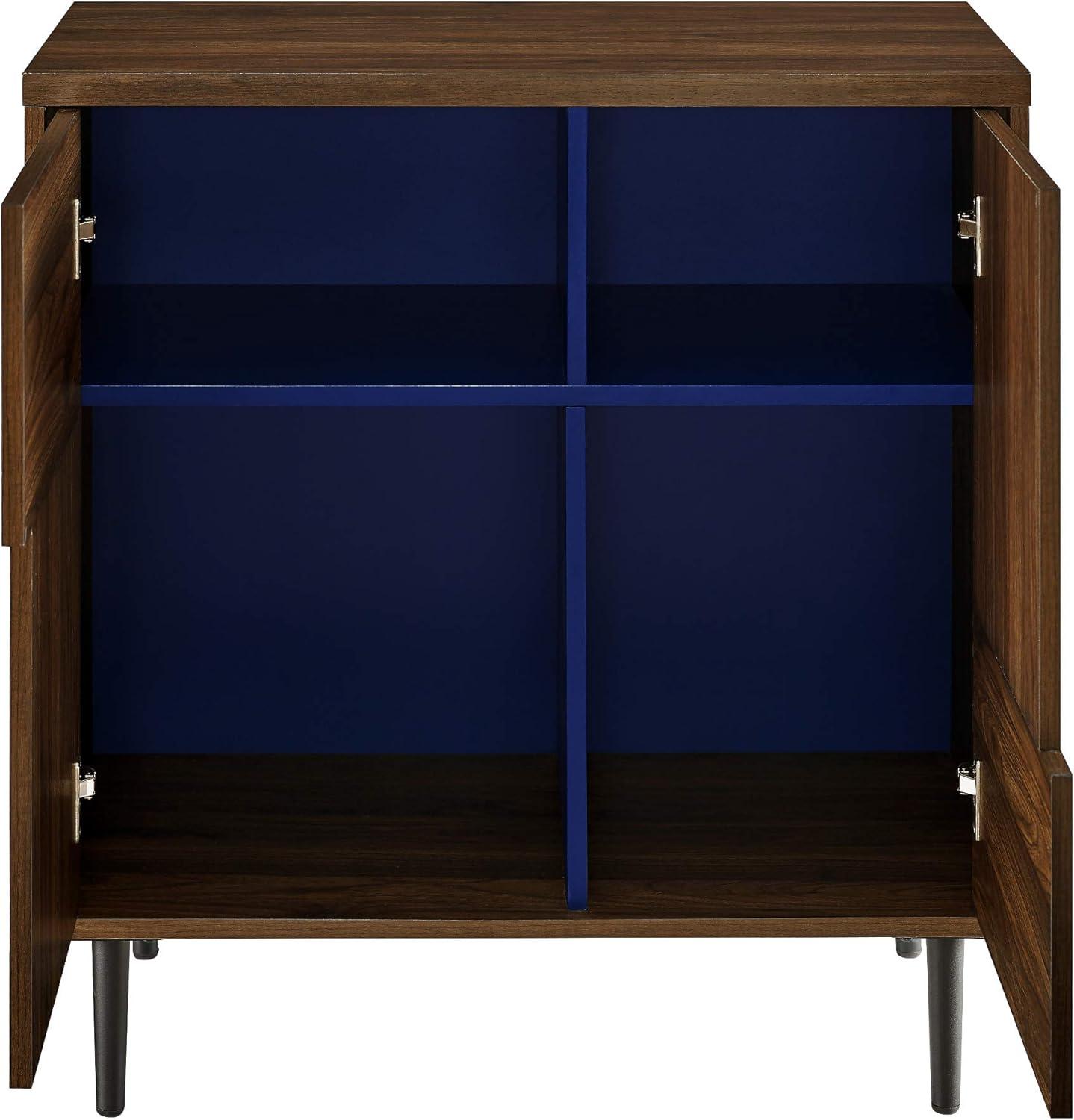 Walker Edison Modern Color Pop Accent Cabinet, Dark Walnut/Navy Interior