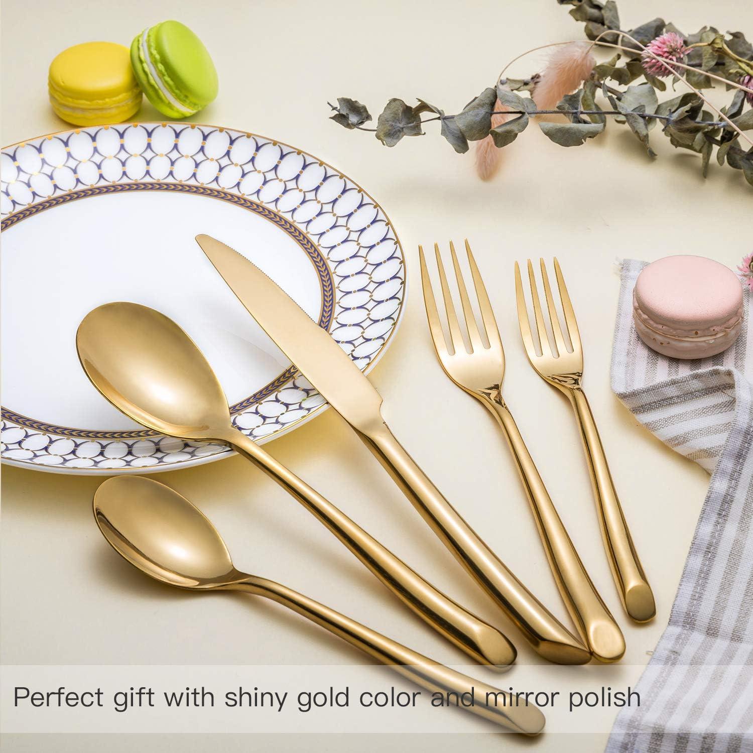 Gold Stainless Steel 20-Piece Wave Handle Flatware Set