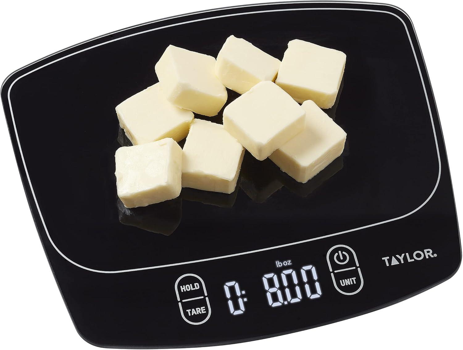 Taylor Waterproof Digital Kitchen 11 lb Food Scale Black: LCD Display, Battery Powered, Measures Grams & Ounces
