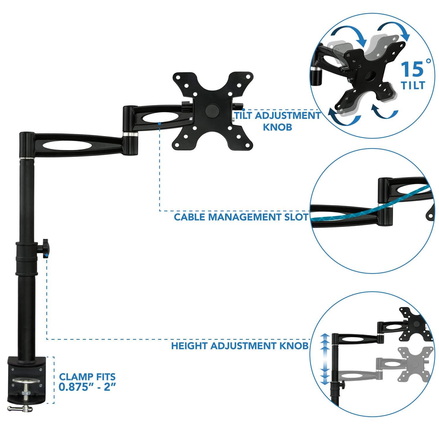 Mount-it Mount-It Full Motion Height Adjustable Single Monitor Arm Mount | Fits 13 - 30 in. Computer Screens