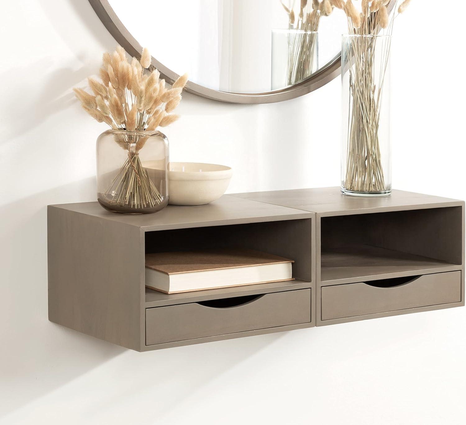 Kate and Laurel Hutton Rectangle Wood Floating Side Table, 12.5x10x7, Gray