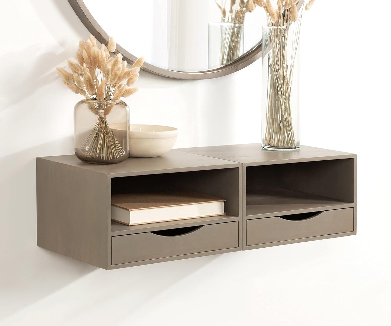 Kate and Laurel Hutton Rectangle Wood Floating Side Table, 12.5x10x7, Gray