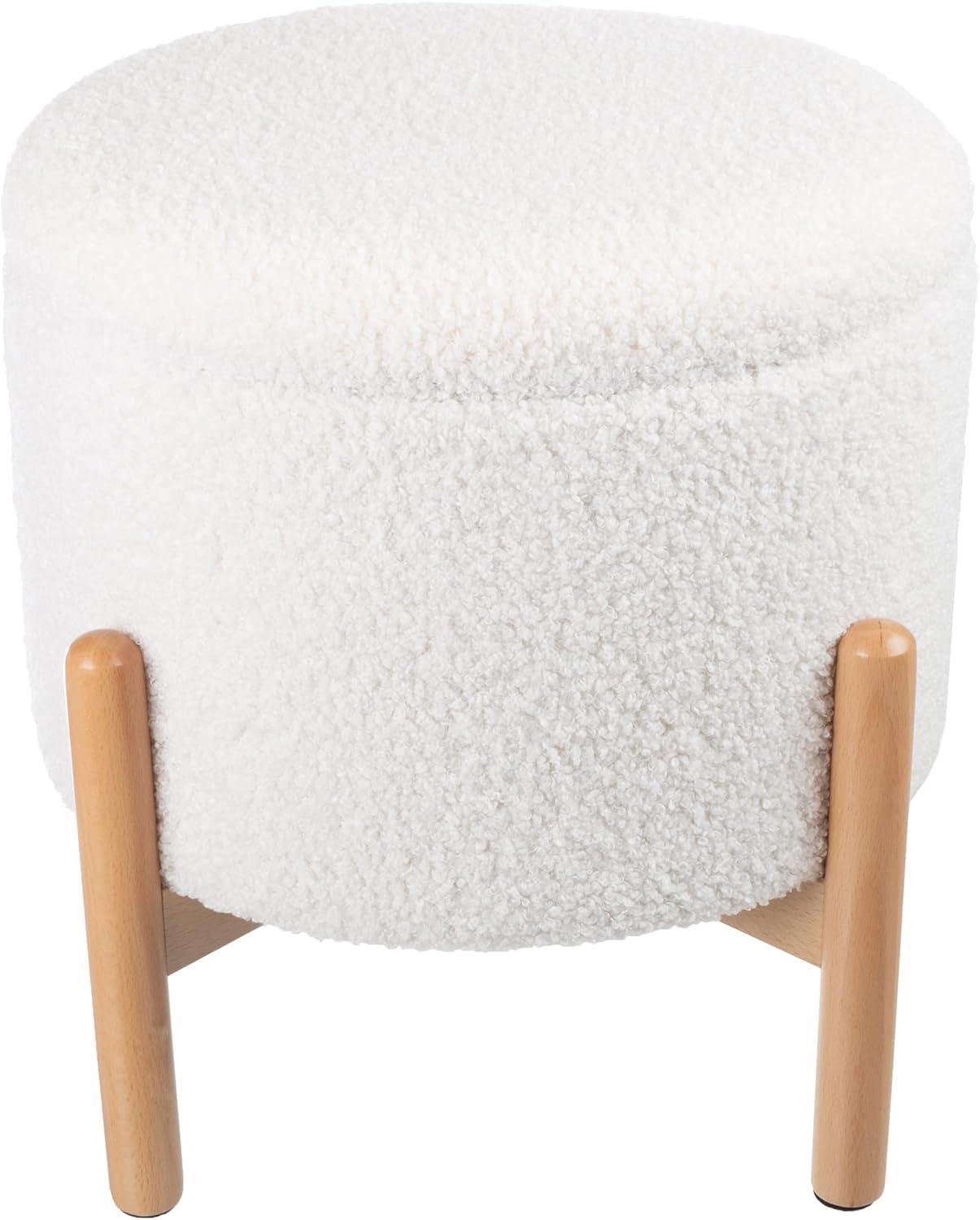 Lavish Home Round Ottoman with Removable Top for Storage (White)