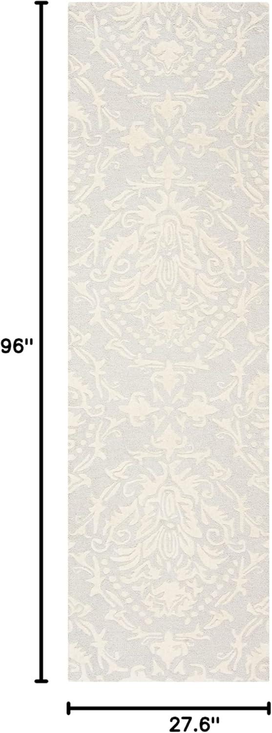 Elegant Blue Floral Hand-Tufted Wool Runner Rug 2'3" x 8'