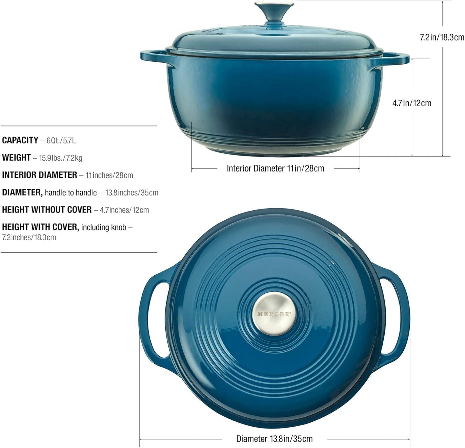 Turquoise Enameled Cast Iron 6-Quart Round Dutch Oven