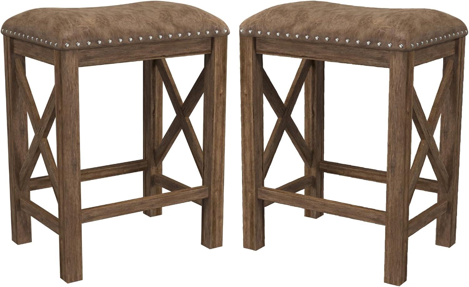 Set of 2 Willow Bend Counter Height Barstool Walnut/Brown- Hillsdale Furniture: Upholstered, Rustic Finish, Wood Frame