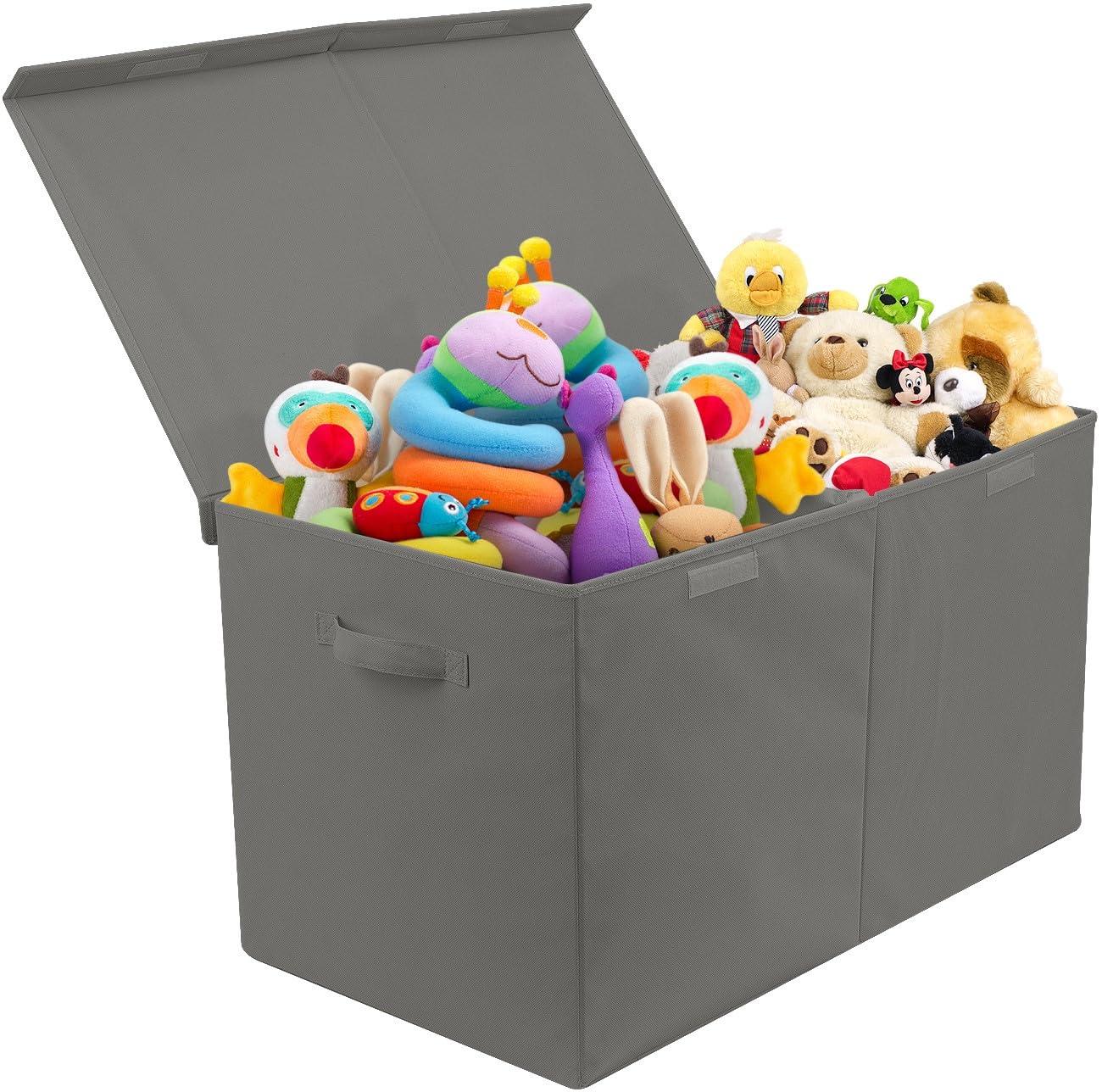 Gray Large Collapsible Toy Chest with Flip-Top Lid