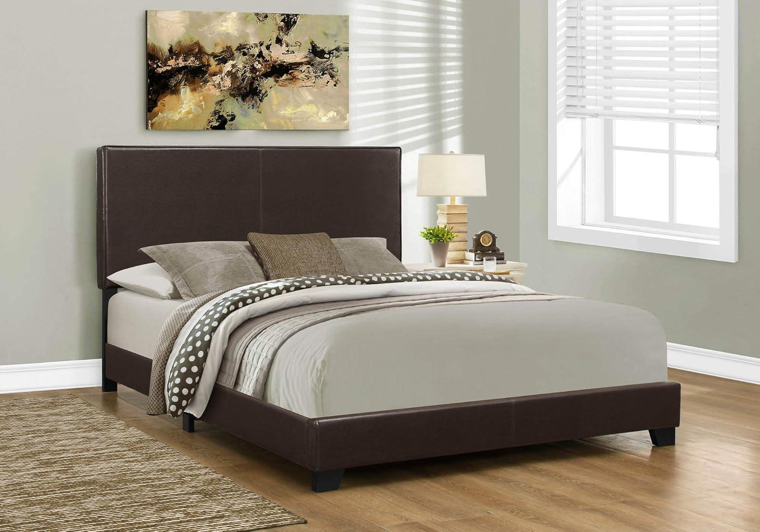 Engelhard Bed, Queen Size, Platform, Bedroom, Frame, Upholstered, Pu Leather Look, Transitional