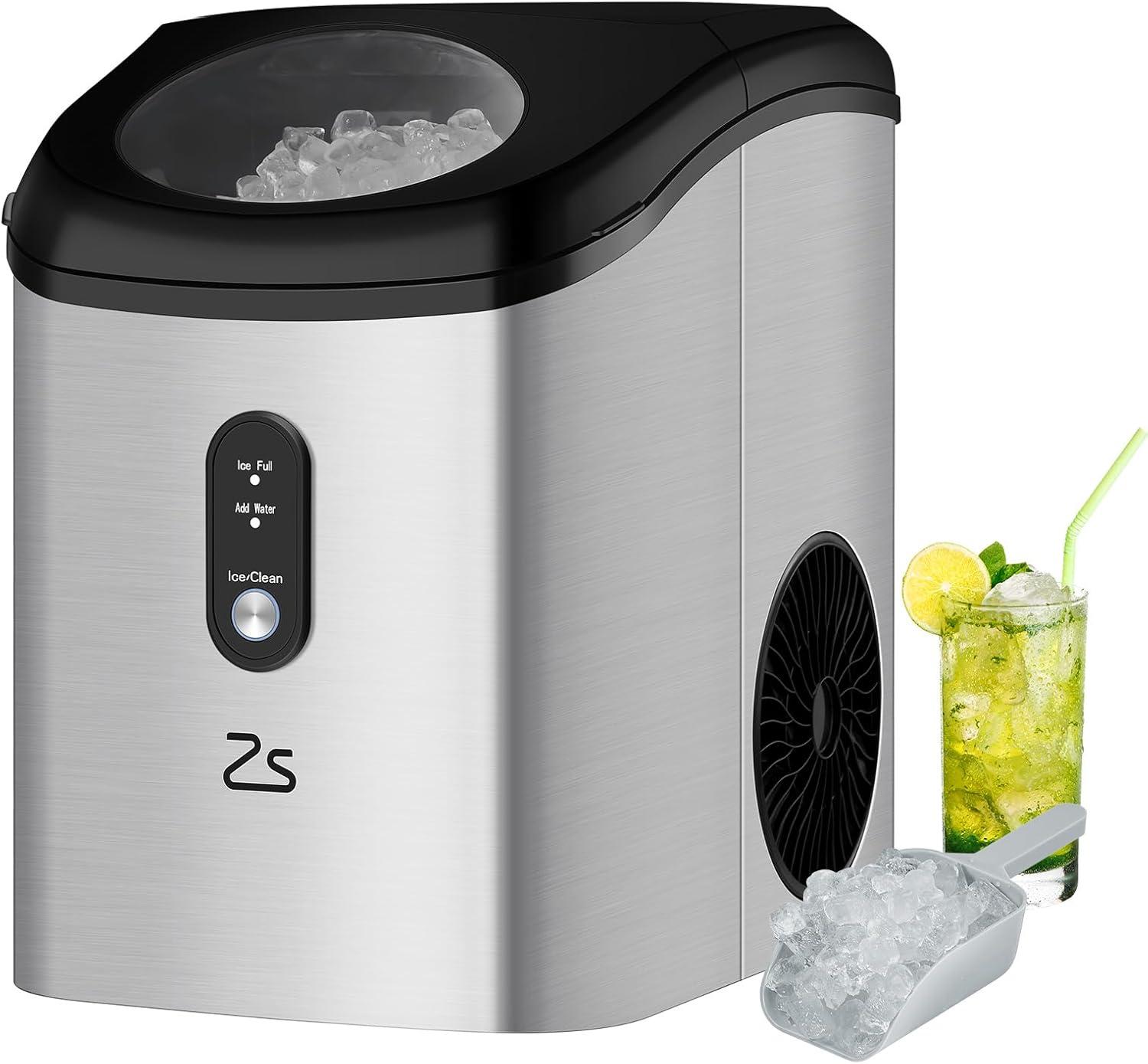 Compact Stainless Steel Portable Nugget Ice Maker with Self-Cleaning