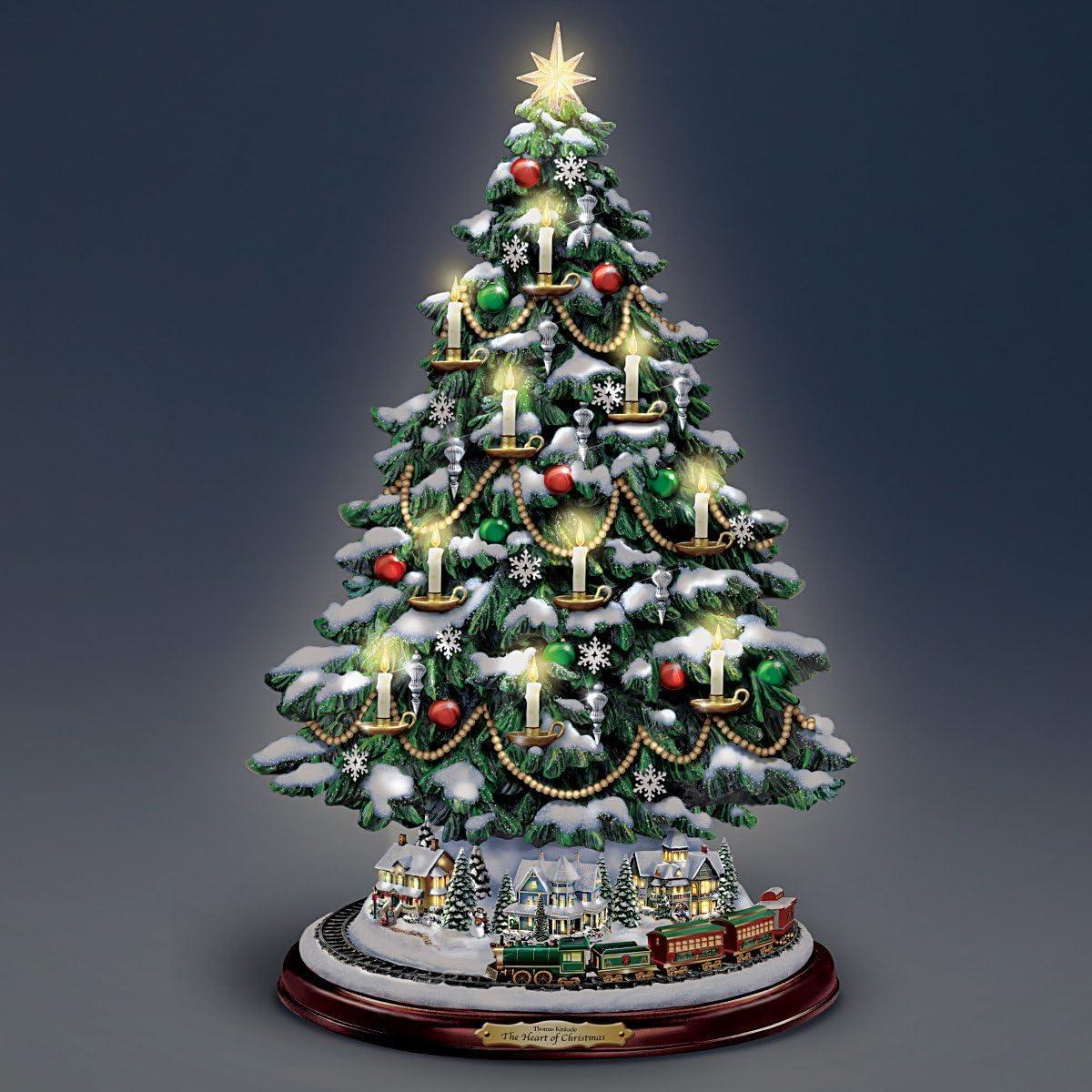 Bradford Thomas Kinkade Candlelit Tabletop Tree Lights & Music & Rotating Train