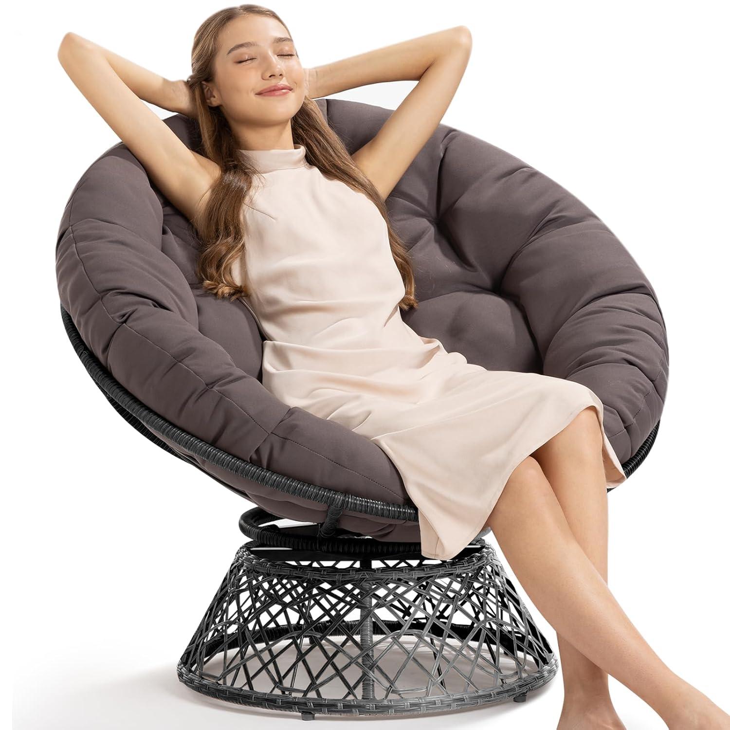 Bme Ergonomic Wicker Papasan Chair with Soft Thick Cushion & Frame