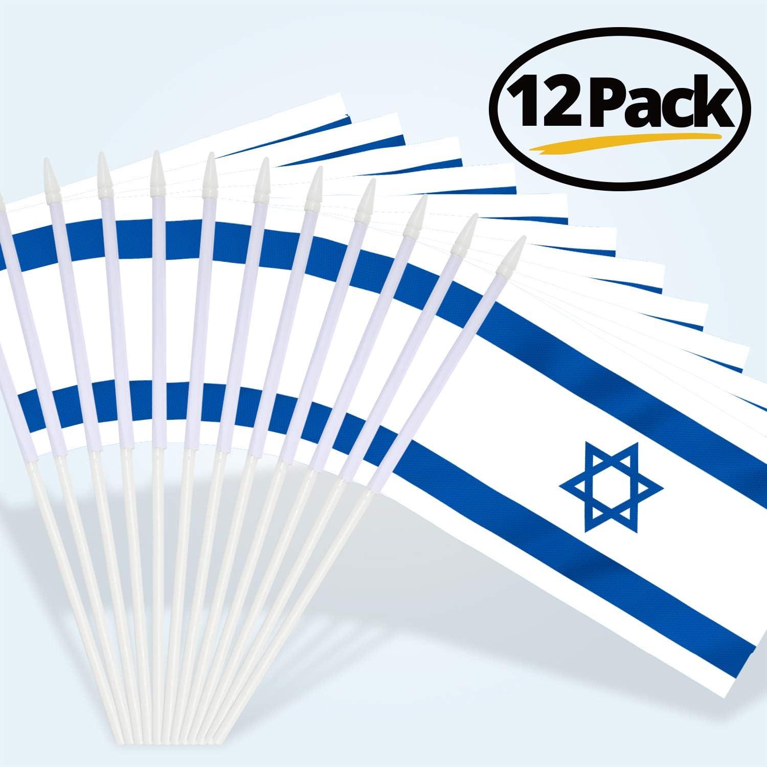 Mini Israeli Flags with Plastic Poles, 12 Pack