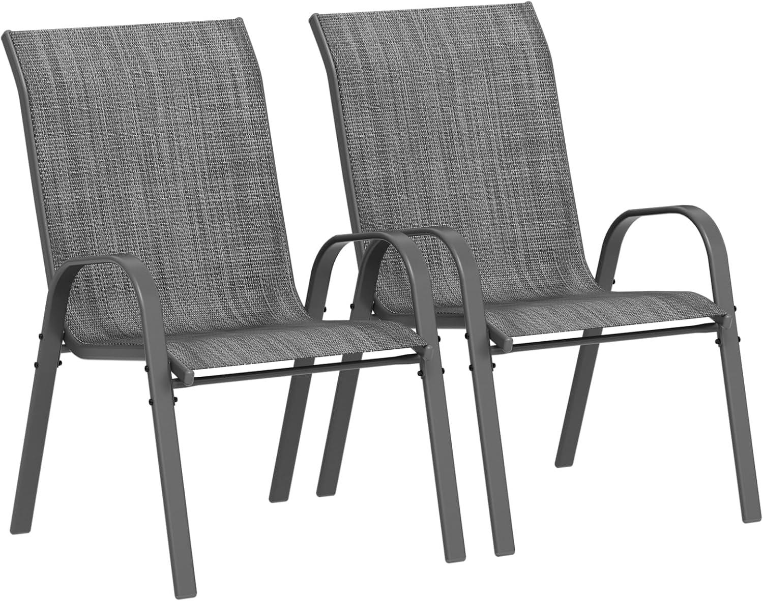 Amopatio Patio Chairs Set of 2, Outdoor Stackable Dining Chairs for All Weather, Breathable Garden Outdoor Furniture for Backyard Deck,Grey & White