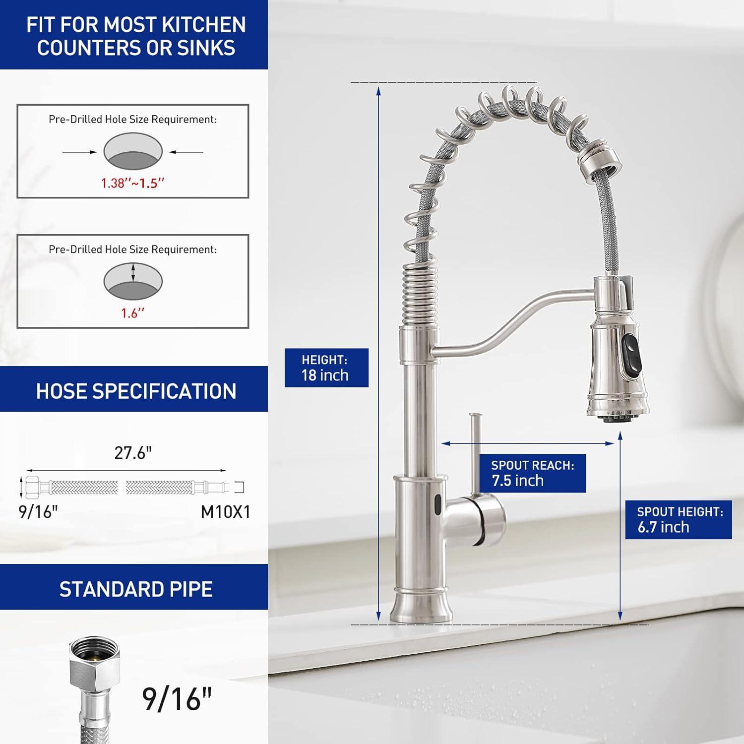 Brushed Nickel Touchless Pull Down Kitchen Faucet with Spray