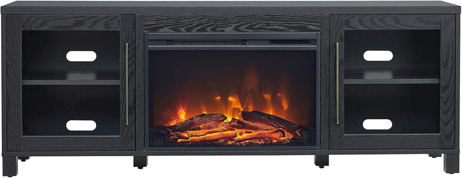 Evelyn&Zoe Quincy Rectangular TV Stand with 26" Log Fireplace for TV's up to 75", White