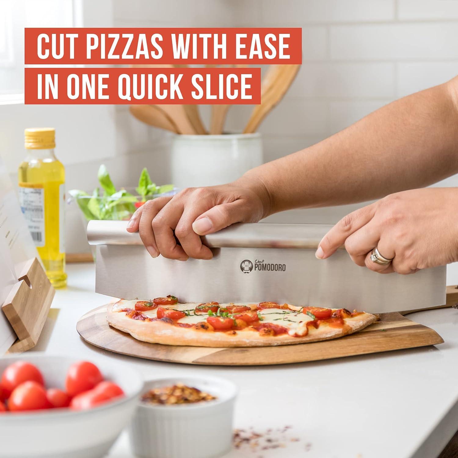 Chef Pomodoro Pizza Peel 12x14" & 14" Stainless Steel Pizza Rocker Cutter Set - Metal Pizza Peel Paddle, Pizza Spatula Paddle, Pizza Cutter Rocker Blade