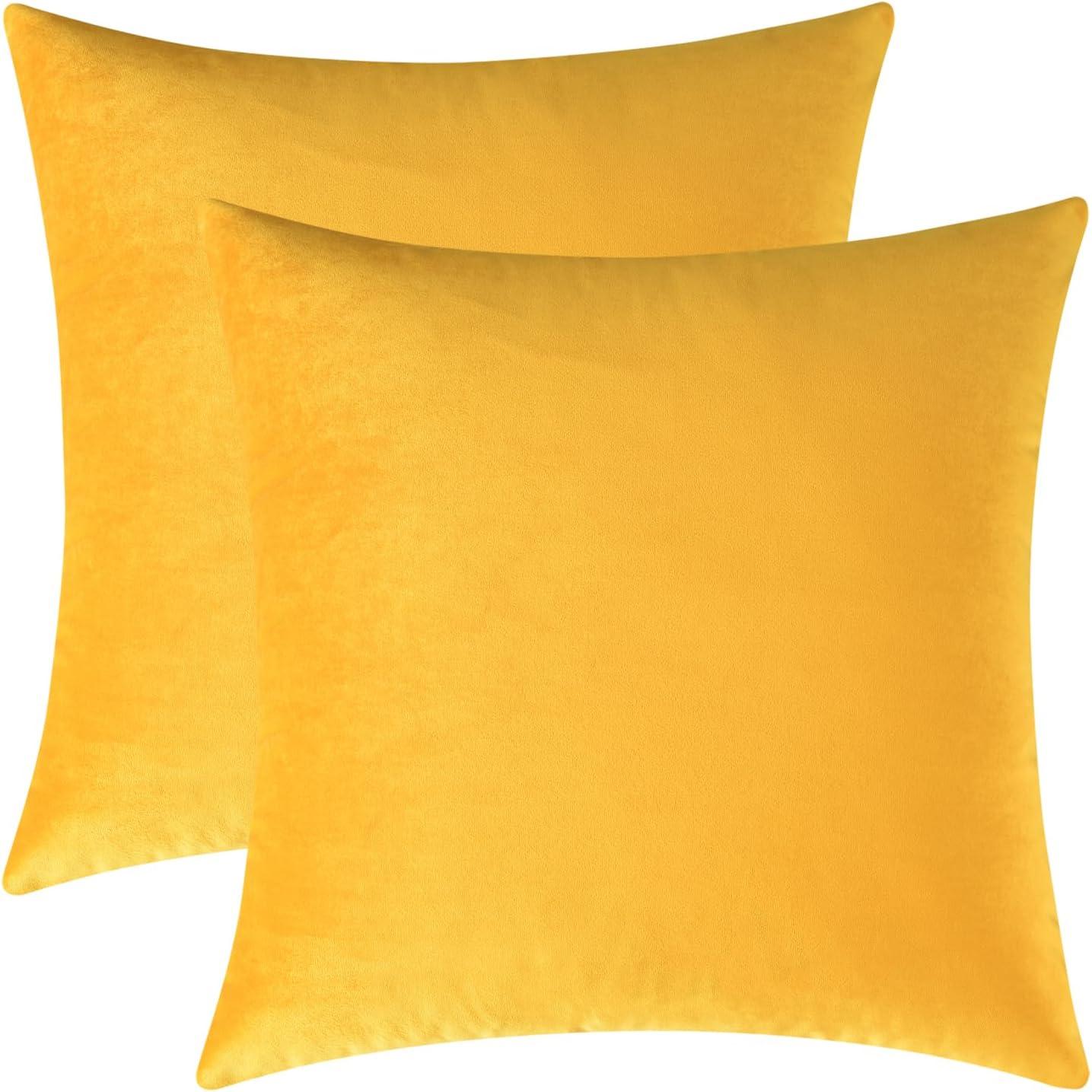 Deconovo Pack of 2 Velvet Pillow Covers Decorative Square Pillowcase Soft Solid Cushion Case for Home Decor Girl's Bedroom, Lemon Yellow, 26 x 26 inch