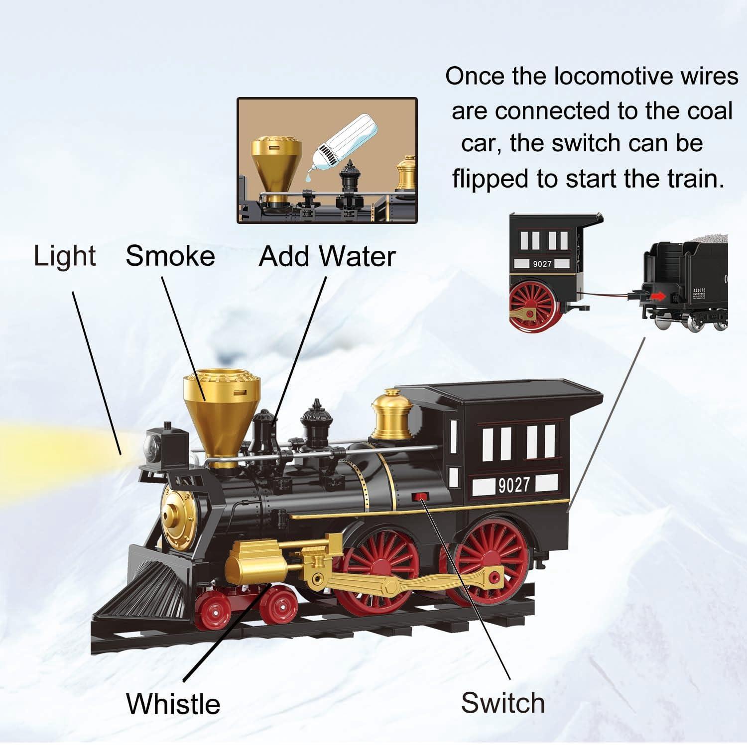Train Set for Kids Remote Control Christmas Train Toys w/Steam Locomotive,Passenger Carriage & Luxury Tracks, Electric Trains w/Realistic Smoke,Sounds & Lights, Birthday Gift for Boys Girls 3 4 5 6 7