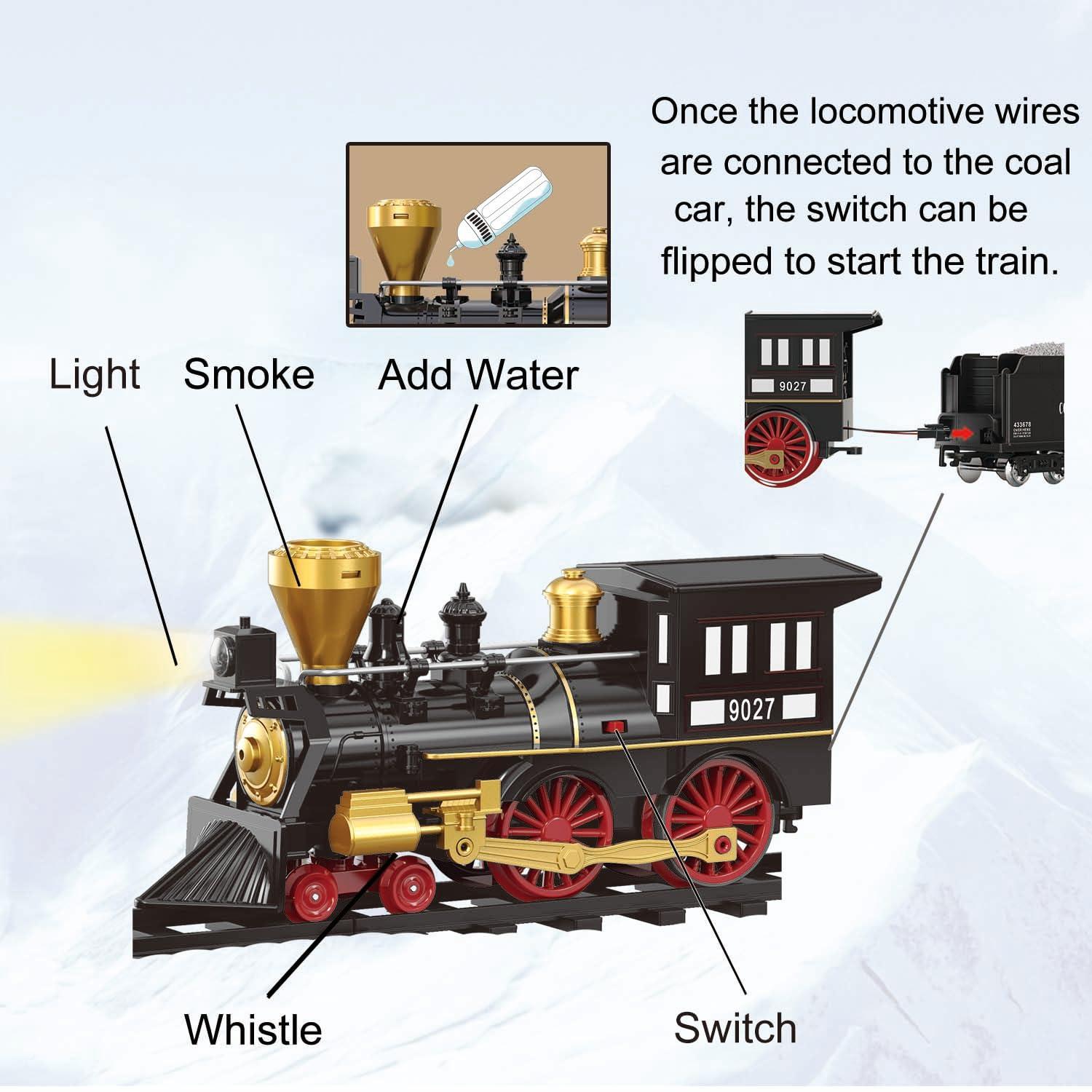 Train Set for Kids Remote Control Christmas Train Toys w/Steam Locomotive,Passenger Carriage & Luxury Tracks, Electric Trains w/Realistic Smoke,Sounds & Lights, Birthday Gift for Boys Girls 3 4 5 6 7