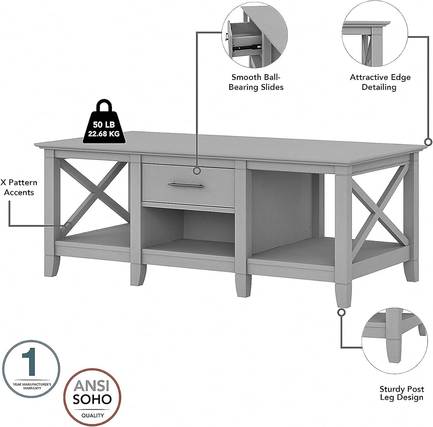 Key West Coffee Table with Set of 2 End Tables in Linen White - Engineered Wood