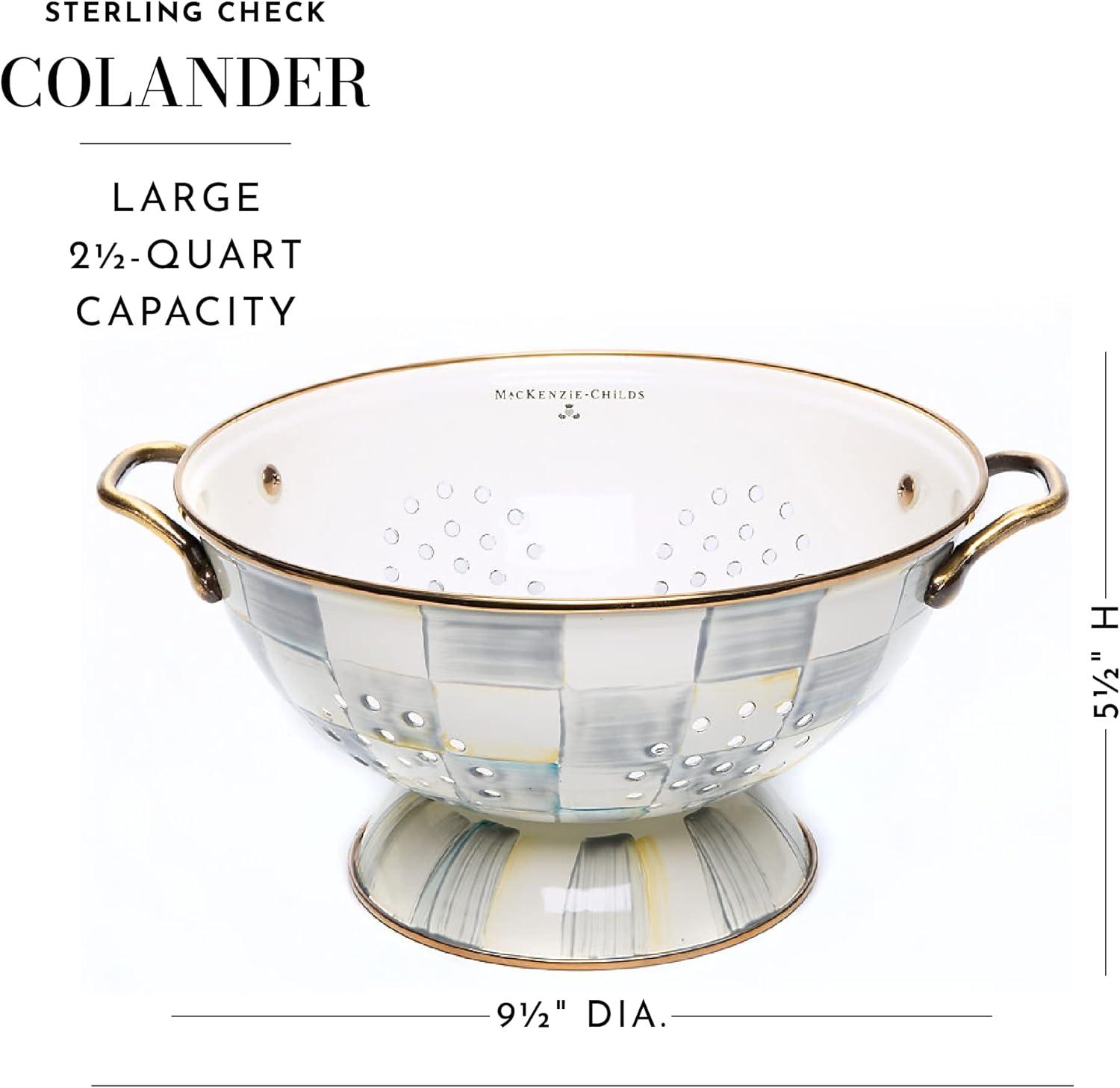 Large Gray Enamel Colander with Brass Handles