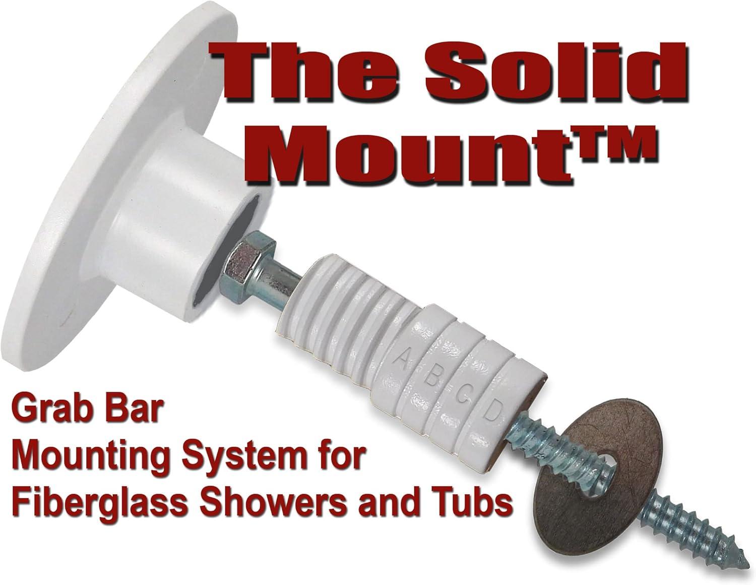 Solid Mount Grab Bar Kit - Patented Mounting Kit for Fiberglass Wall in Bathtubs & Showers/ANSI & ADA Standards/1 Kit Mounts 1 Grab Bar