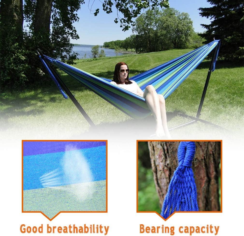 SUNDAN Two Person Hammock Adjustable Hammock Bed with Space Saving Steel Stand Portable Carrying Case Easy Set Up Indoor Hammock Standing Hammock for Outside Hammock Stand Portable