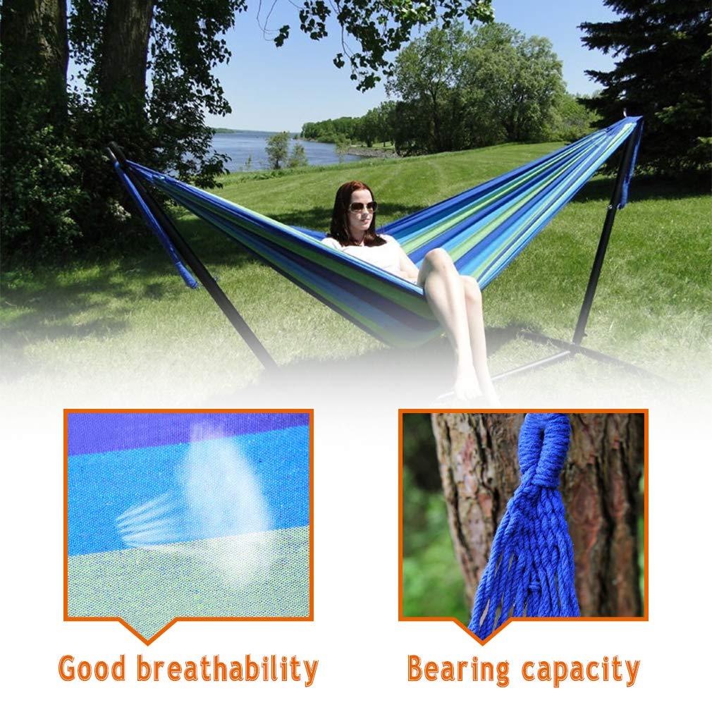 SUNDAN Two Person Hammock Adjustable Hammock Bed with Space Saving Steel Stand Portable Carrying Case Easy Set Up Indoor Hammock Standing Hammock for Outside Hammock Stand Portable