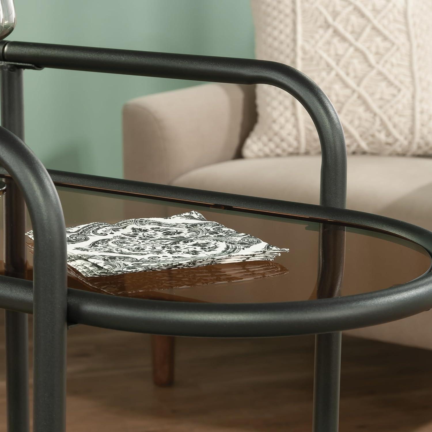 Sauder Coral Cape Metal Cart with Glass Satin Gold: 3-Tier, Safety-Tempered, Mobile