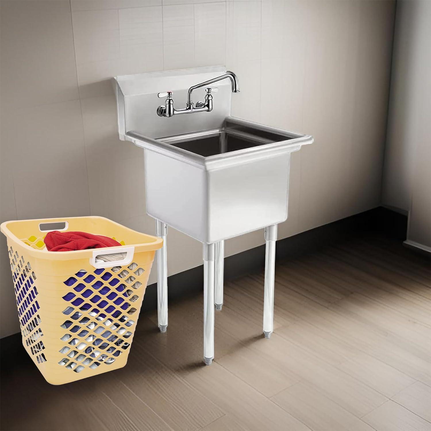 Stainless Steel One Compartment Laundry Utility Room Mop Sink with Faucet - NSF