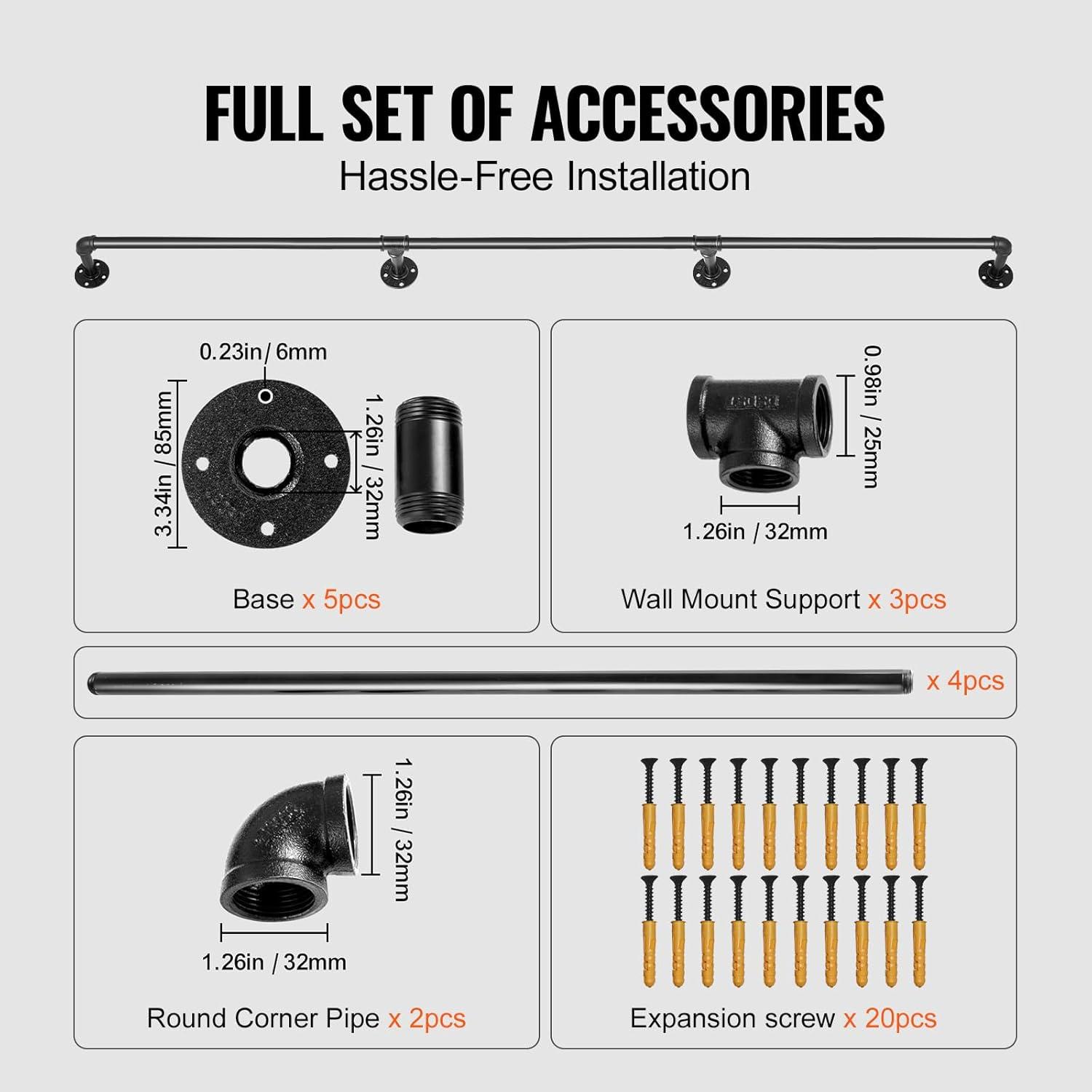 Black PVC and Stainless Steel Stair Handrail, 39.37 in