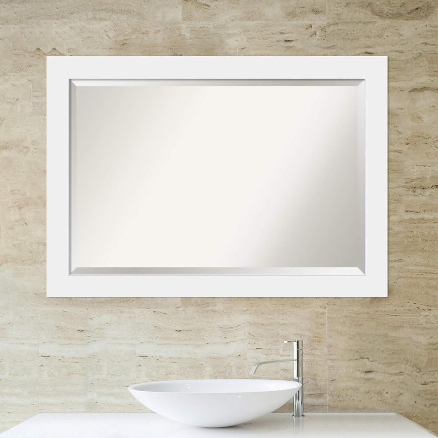 Corvino White Beveled Rectangle Wood Bathroom Wall Mirror