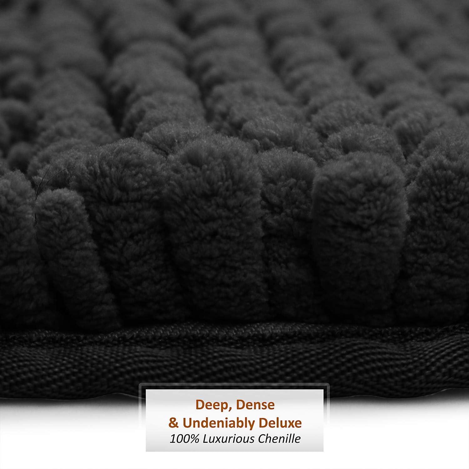 Hearth & Harbor Striped Bathroom Rug, Ultra Soft Large Chenille Bath Mat - Black