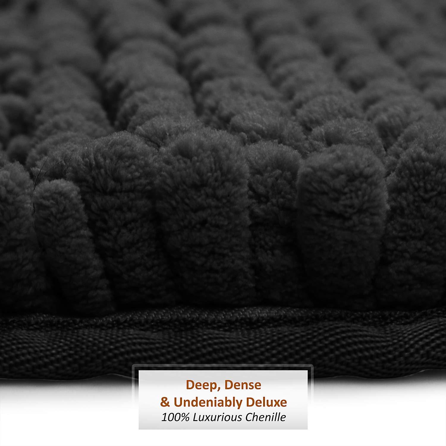 Hearth & Harbor Striped Bathroom Rug, Ultra Soft Large Chenille Bath Mat - Black