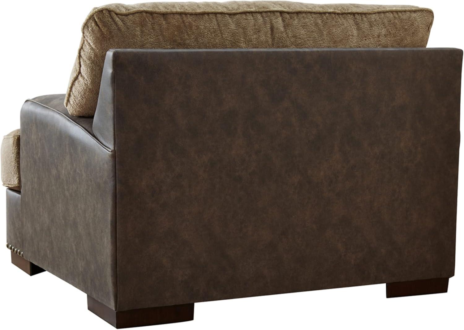 Contemporary Brown Faux Leather Oversized Chair and a Half