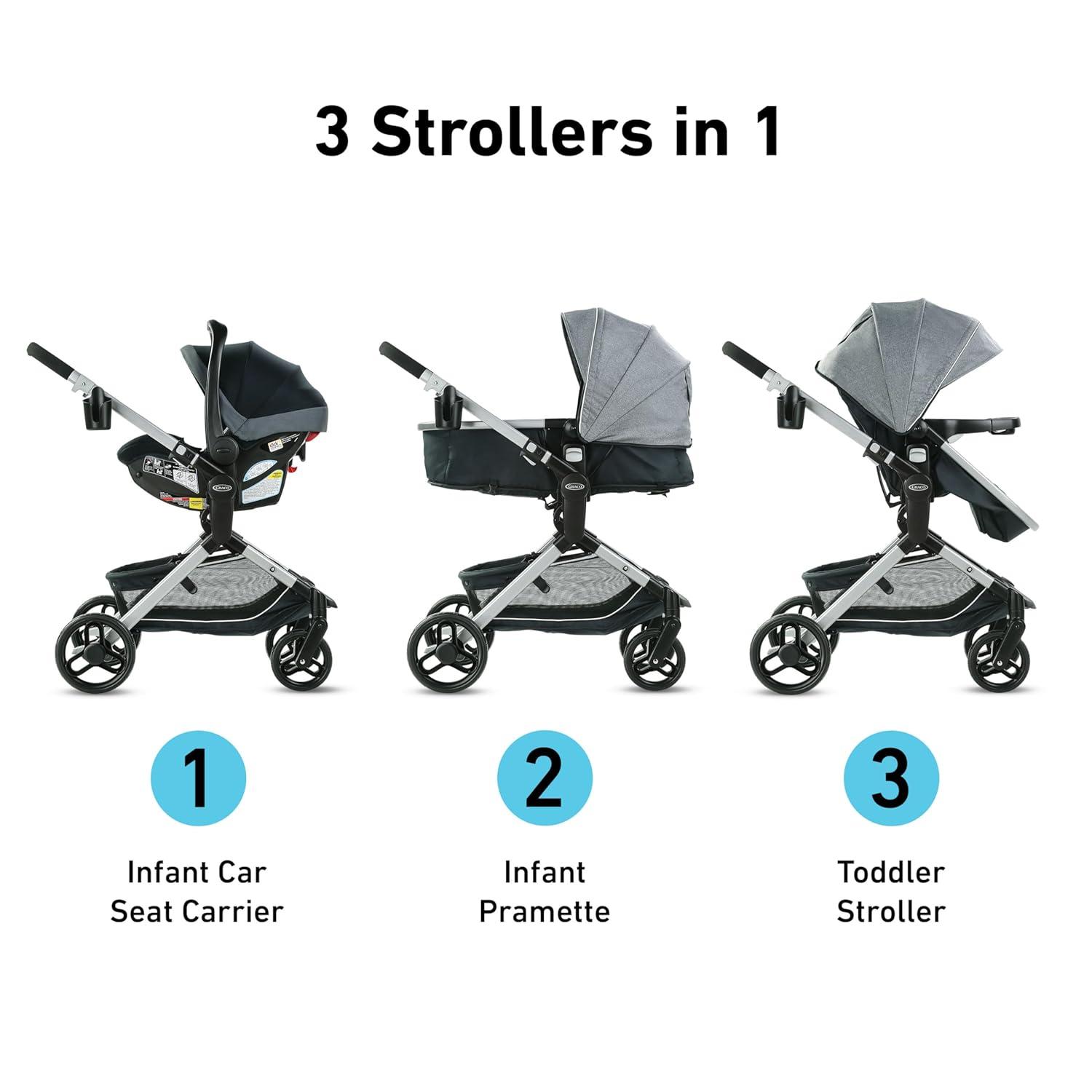 Gray and Black Aluminum 3-in-1 Bassinet Stroller Travel System