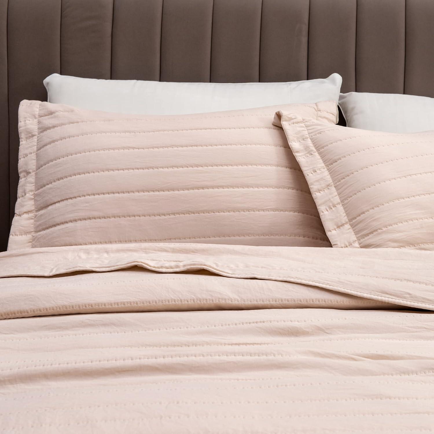 FreshFolds Solid Stitched Microfiber Quilt Set with Shams