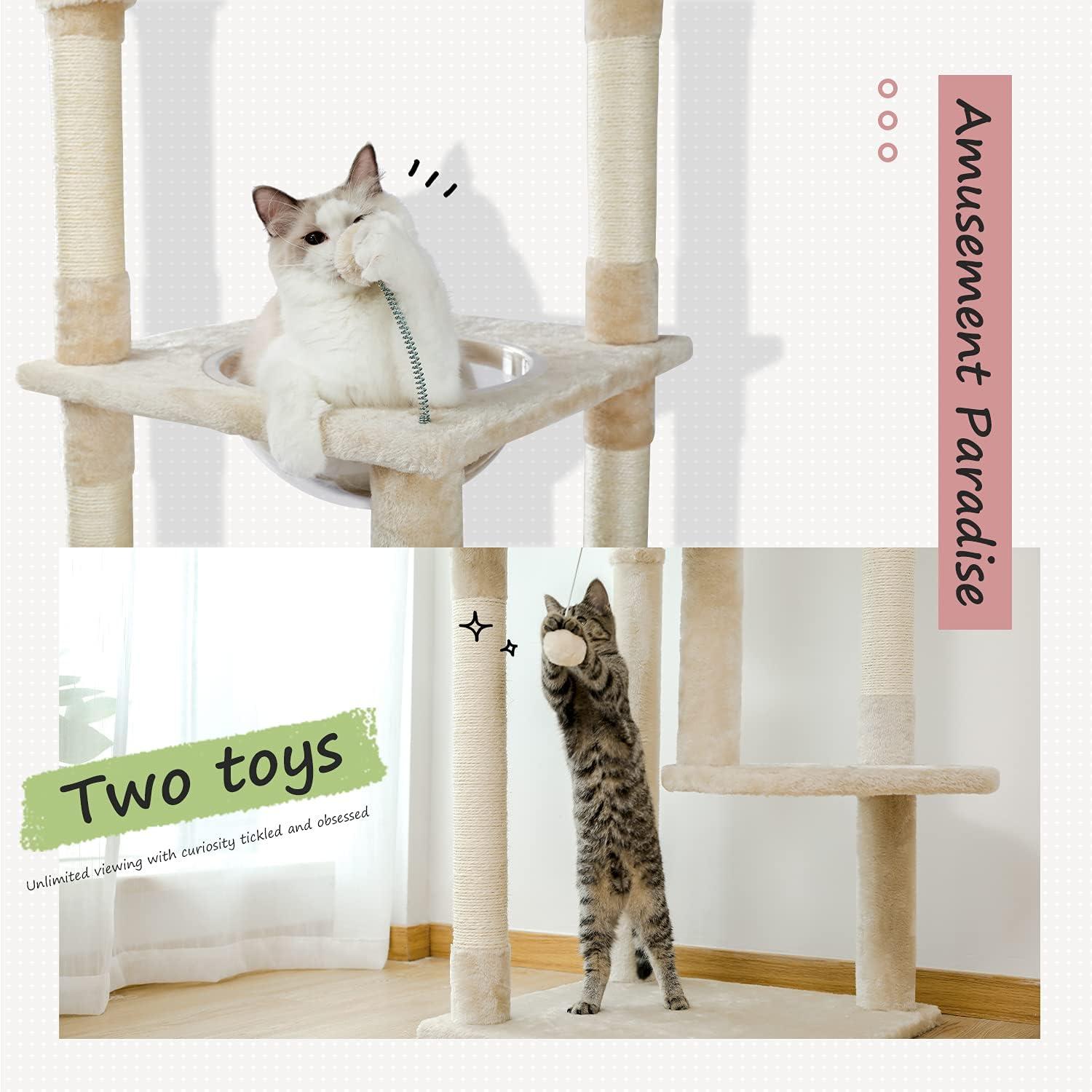 PEQULTI Floor to Ceiling Cat Tree 92.9’’-101.6’’ Height Adjustable Cat Tower Tall Kitty Climbing Play House with Scratching Posts, Cozy Condo, Perches and Large Hammock for Indoor Cats Gray