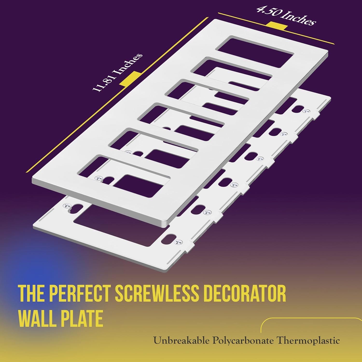 ENERLITES Screwless Decorator Wall Plate, Child Safe Outlet Covers, 6-Gang, Unbreakable Polycarbonate Thermoplastic, SI8836-W, Glossy, White