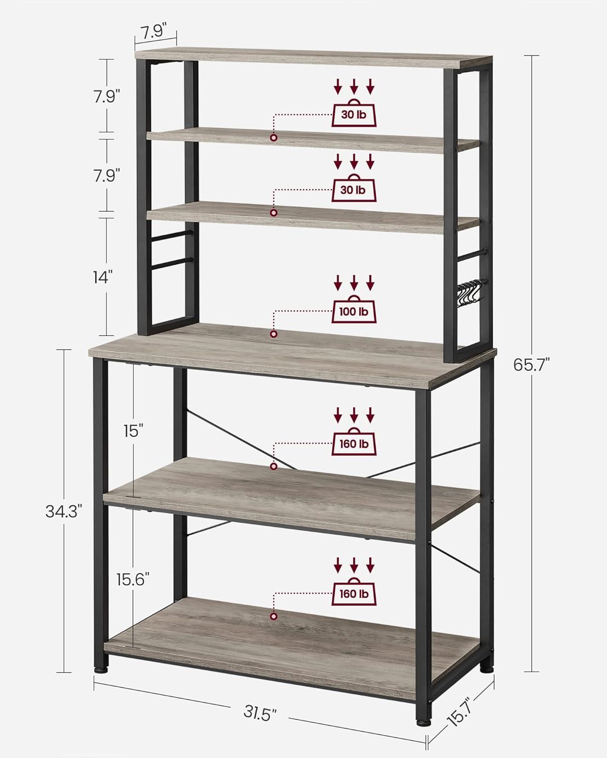 Greige and Black Adjustable 6-Tier Industrial Kitchen Rack