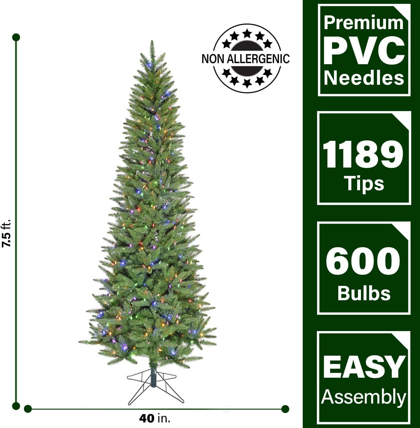 7.5-ft Slim Pine Christmas Tree with Multicolor LED Lights