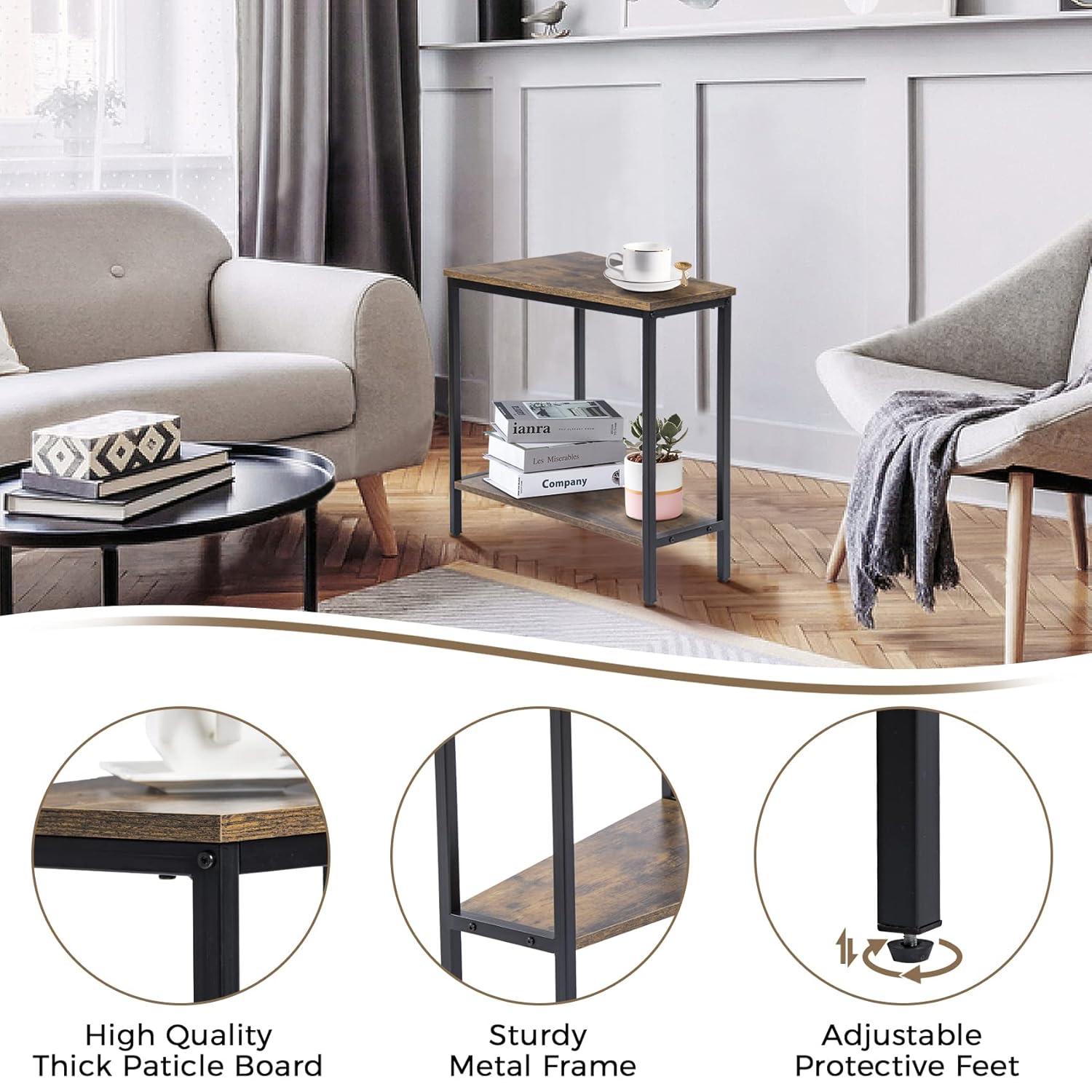 Wedge End Table - Triangle Recliner Side Table for Corners & Small Spaces - Narrow Rectangle Magazine Rack - Tall Slim Design