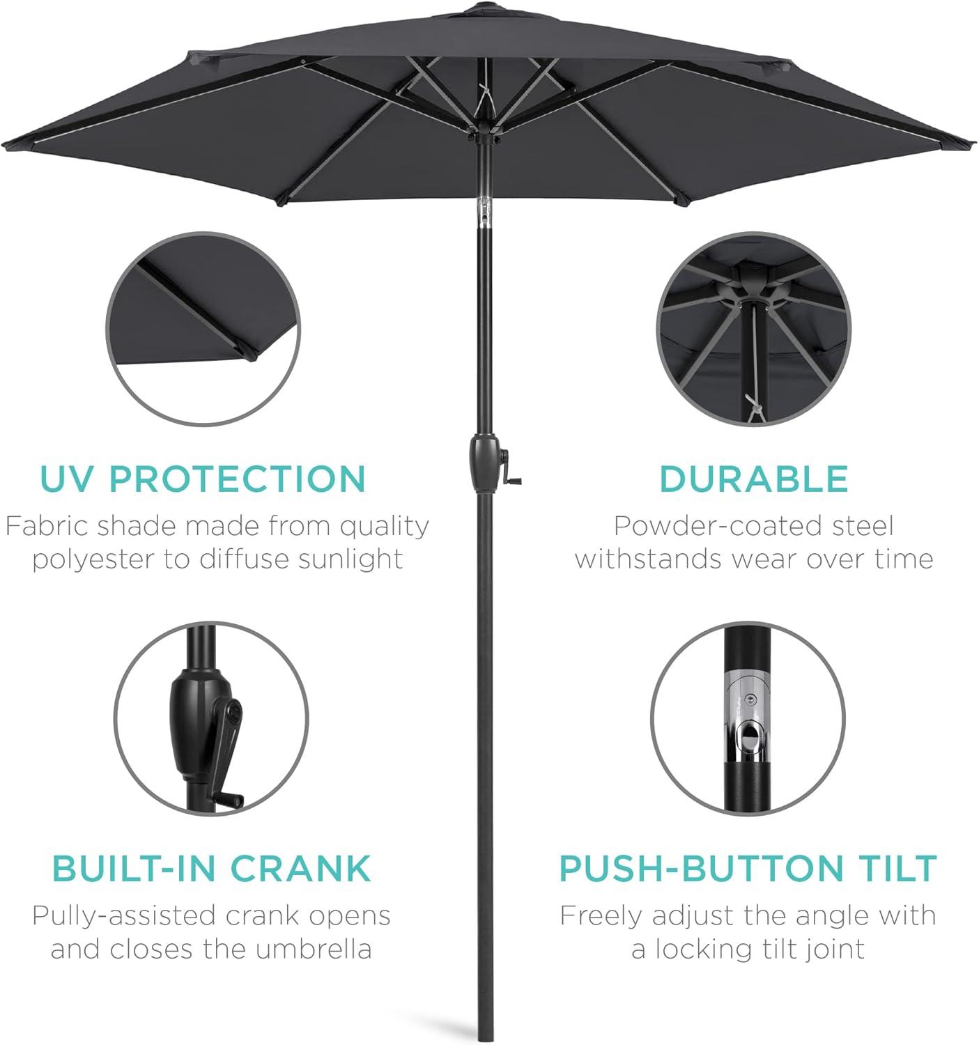 Best Choice Products 7.5ft Heavy-Duty Outdoor Market Patio Umbrella w/ Push Button Tilt, Easy Crank, Gray